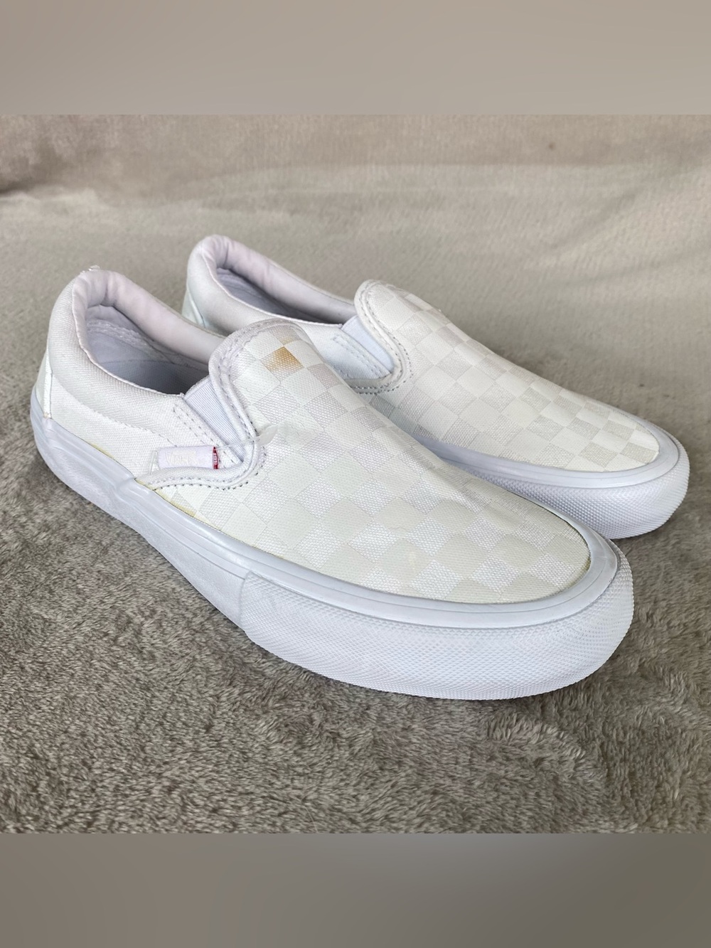 Vans Checkerboard Slip On Sneaker Shoes Men 6 Women 7.5 Pure White Canvas